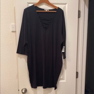 Black V-Neck Dress with Crisscross Detail